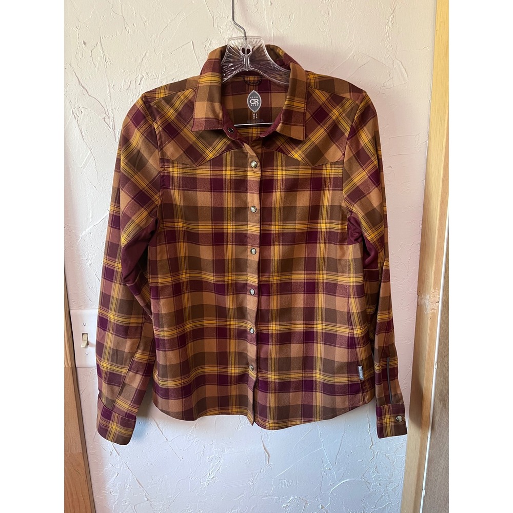 Club Ride‎ Savvy Womens Small Plaid Western Cycling Jersey Flannel Snap Brown S